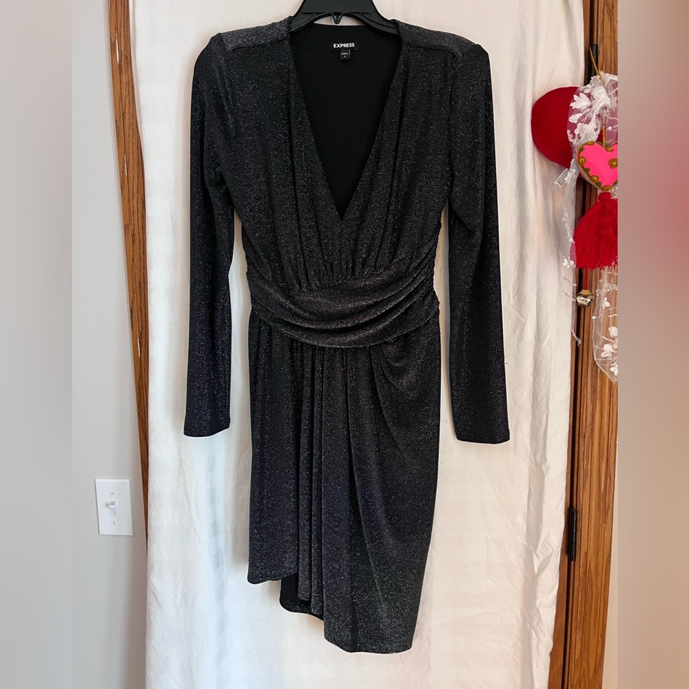 Express Shimmering Black Long Sleeve Dress Size S